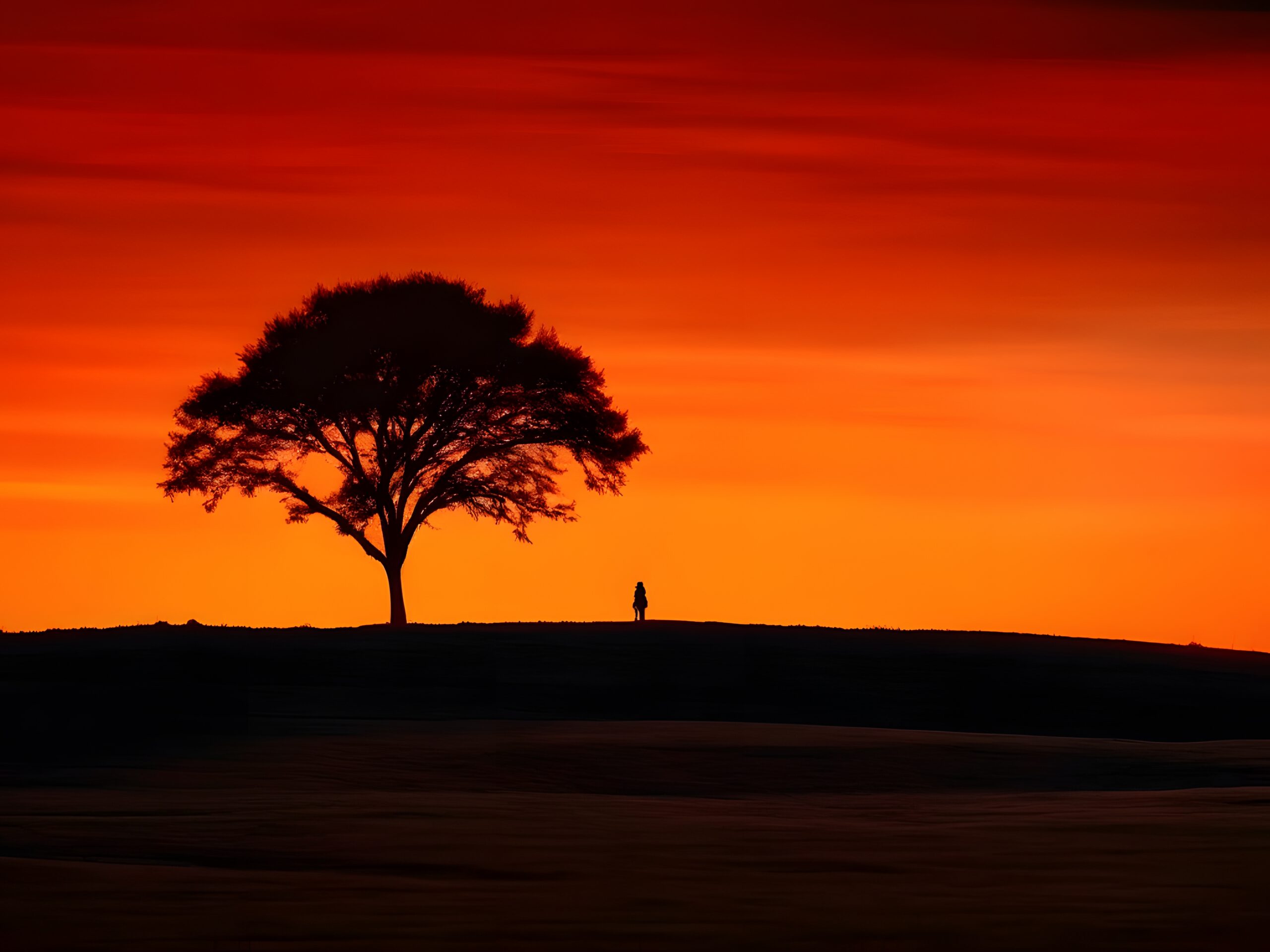 Arbre solitaire au coucher du soleil